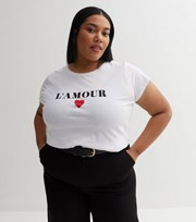 New Look Curves White Crew Neck LAmour Logo T-Shirt